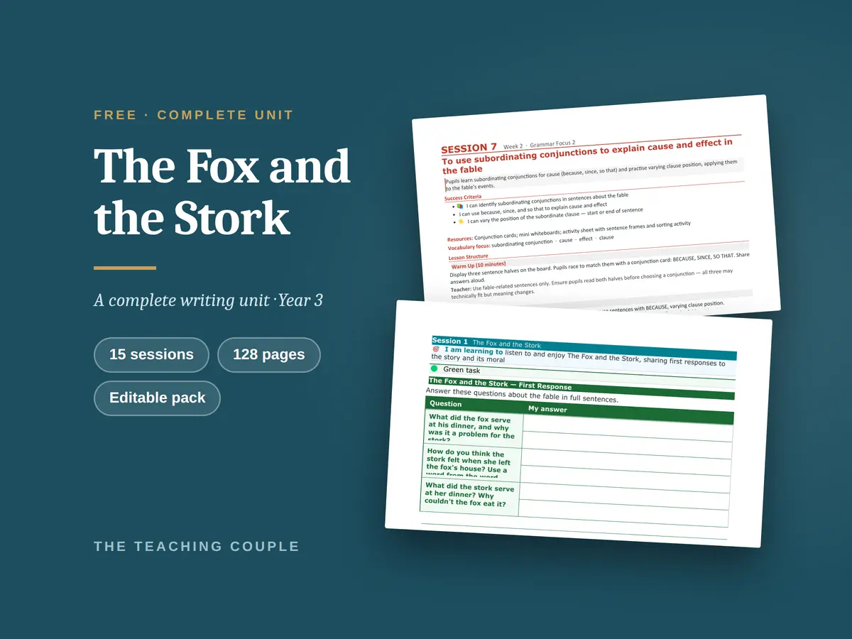 Cover of The Fox and the Stork — a complete writing unit